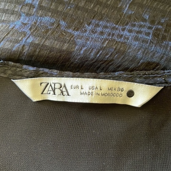 ZARA Long Sleeve Black With Blue Print Chiffon Type Dress. Size L. P4/A - Picture 8 of 9